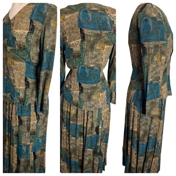 Vintage Carole Little Petites Skirt Blouse size 4 patchwork design Boho - Picture 4 of 16